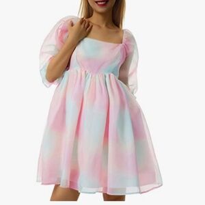 Women's Puff Sleeve Tulle Princess Dress